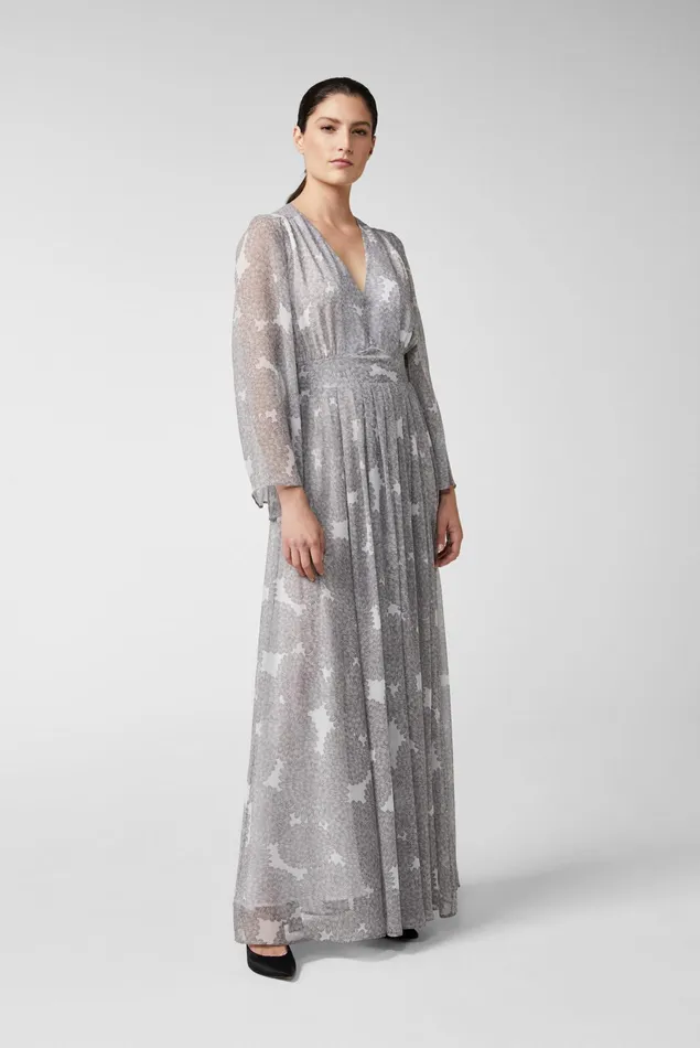 Van Laack Dresses and Skirts Women Gray Silk Blend Slip On Maxi Dress With Glamor Floral Print Van Laack Dresses and Skirts Women Gray Silk Blend Slip On Maxi Dress With Glamor Floral Print