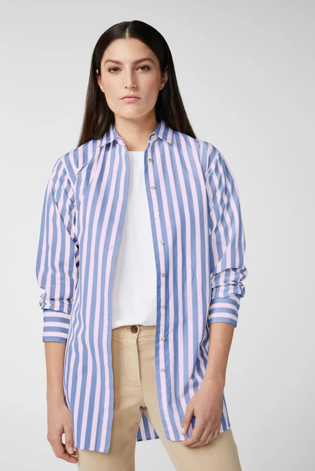 Van Laack Festive Blouses Women Long Shirt Blouse With Back Pleats Light Striped