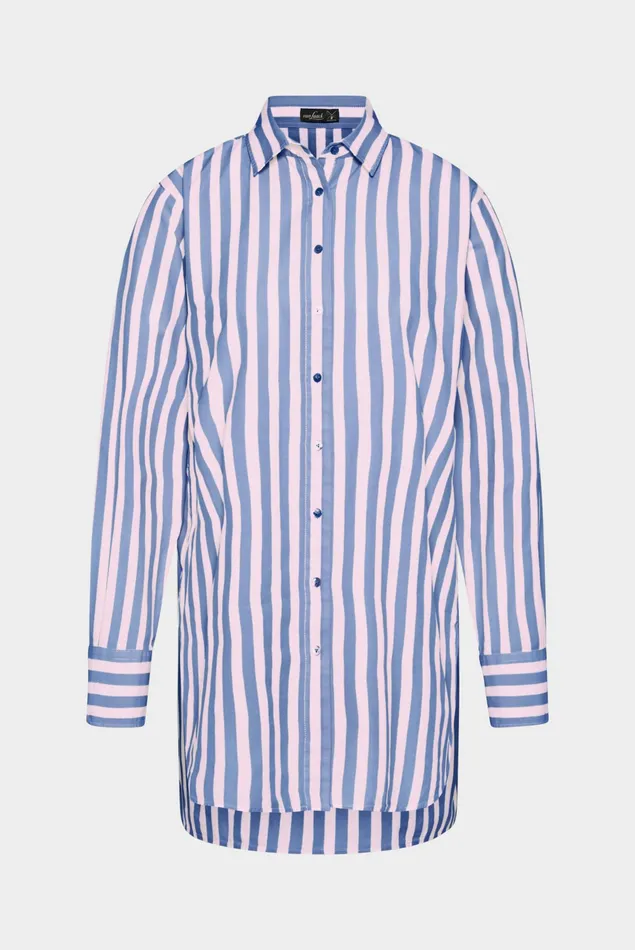 Van Laack Festive Blouses Women Long Shirt Blouse With Back Pleats Light Striped Van Laack Festive Blouses Women Long Shirt Blouse With Back Pleats Light Striped