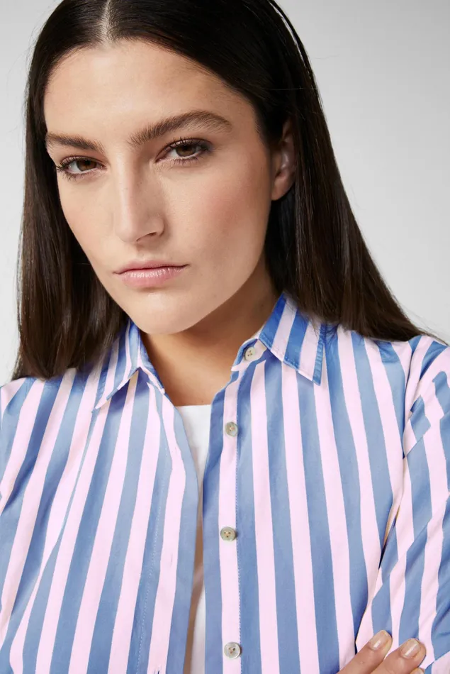 Van Laack Festive Blouses Women Long Shirt Blouse With Back Pleats Light Striped Van Laack Festive Blouses Women Long Shirt Blouse With Back Pleats Light Striped