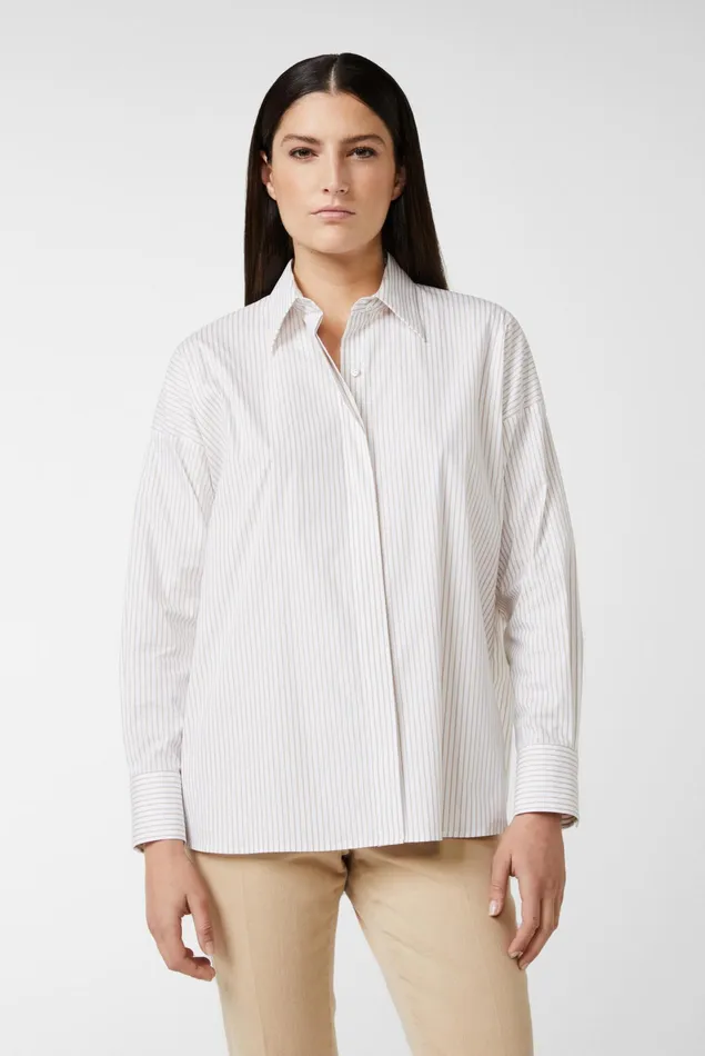 Van Laack Festive Blouses Women Shirt Blouse With Stretch And Dropped Shoulders Beige Striped Van Laack Festive Blouses Women Shirt Blouse With Stretch And Dropped Shoulders Beige Striped