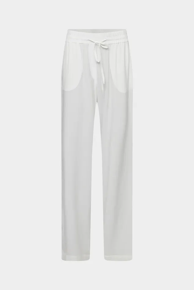 Van Laack Jeans and Pants Women Straight Pants With Elastic Waistband And Ruffle Details Made Of Plain Viscose White Van Laack Jeans and Pants Women Straight Pants With Elastic Waistband And Ruffle Details Made Of Plain Viscose White
