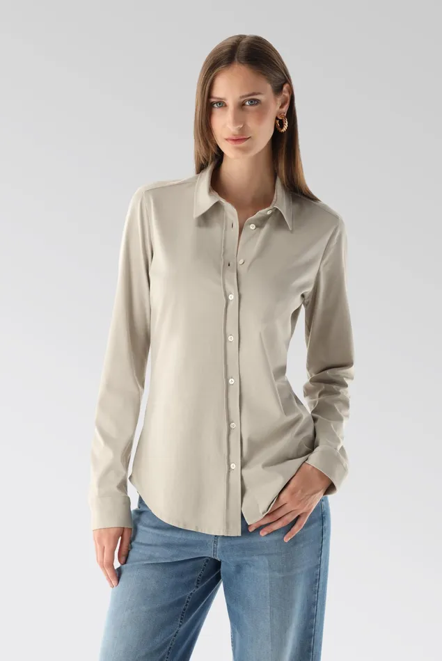 Van Laack Jersey Blouses Women Cotton Jersey Shirt Blouse Beige