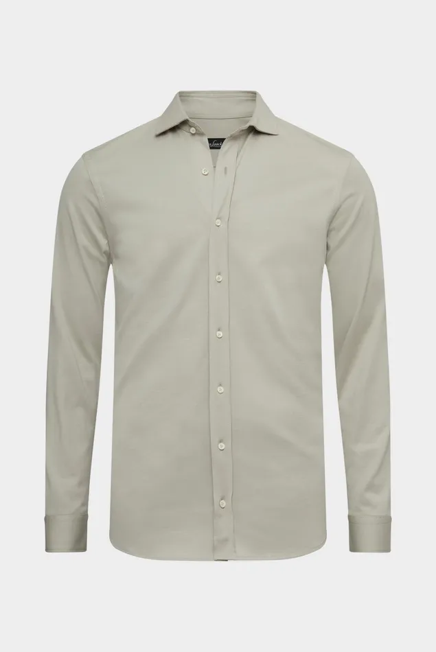 Van Laack Jersey Shirts Men Jersey Shirt Urban Look Slim Fit Beige