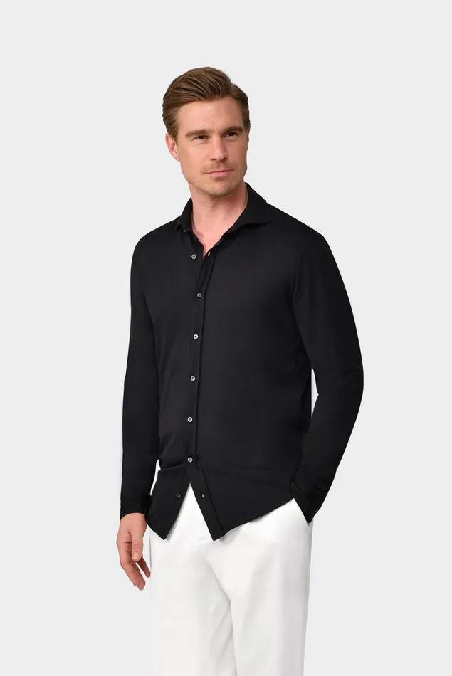 Van Laack Jersey Shirts Men Jersey Shirt Urban Look Slim Fit Black