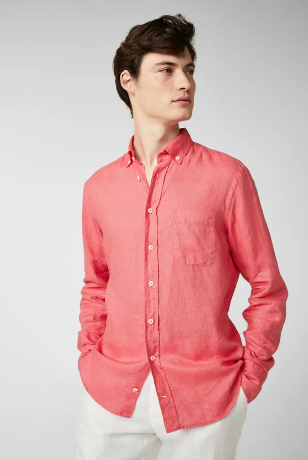 Van Laack Linen Shirts Men Linen Shirt With A Buttondown Collar Coral
