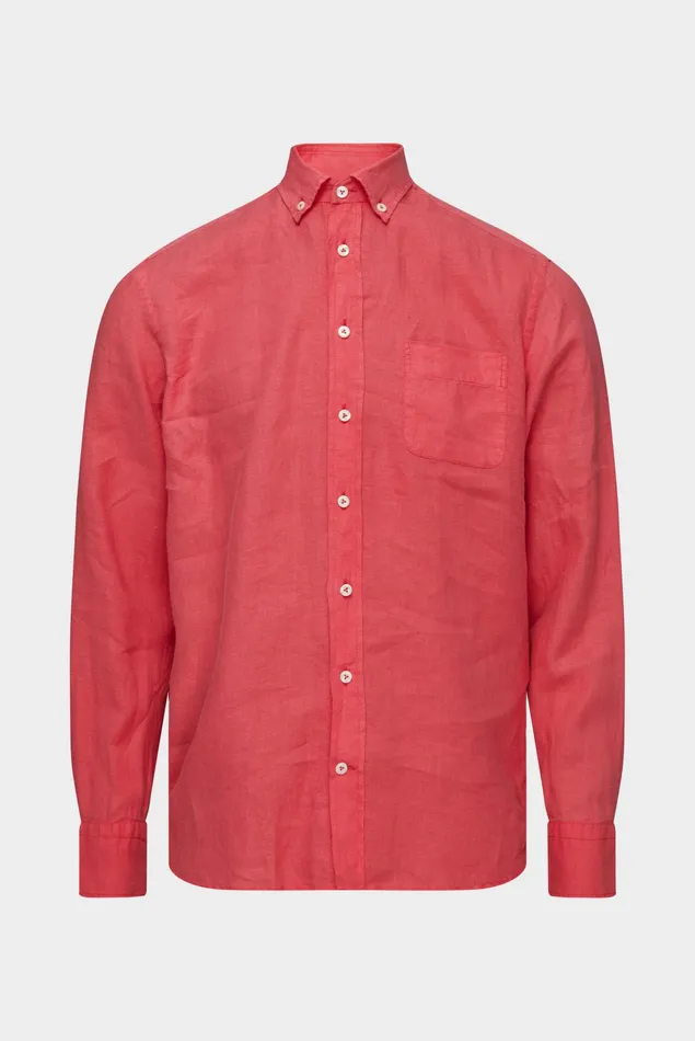 Van Laack Linen Shirts Men Linen Shirt With A Buttondown Collar Coral Van Laack Linen Shirts Men Linen Shirt With A Buttondown Collar Coral