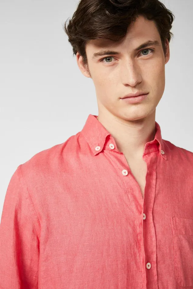 Van Laack Linen Shirts Men Linen Shirt With A Buttondown Collar Coral Van Laack Linen Shirts Men Linen Shirt With A Buttondown Collar Coral