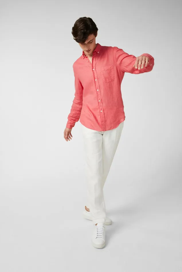 Van Laack Linen Shirts Men Linen Shirt With A Buttondown Collar Coral Van Laack Linen Shirts Men Linen Shirt With A Buttondown Collar Coral