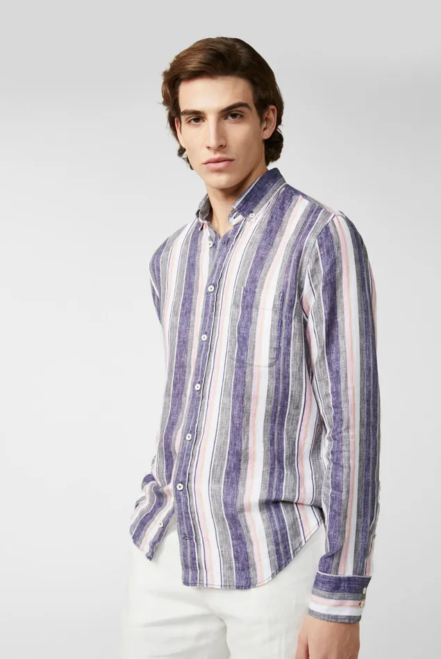 Van Laack Linen Shirts Men Striped Linen Shirt With A Buttondown Collar
