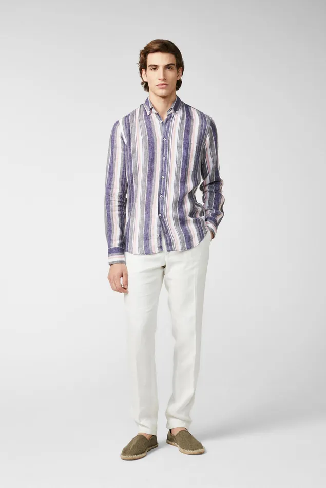 Van Laack Linen Shirts Men Striped Linen Shirt With A Buttondown Collar Van Laack Linen Shirts Men Striped Linen Shirt With A Buttondown Collar