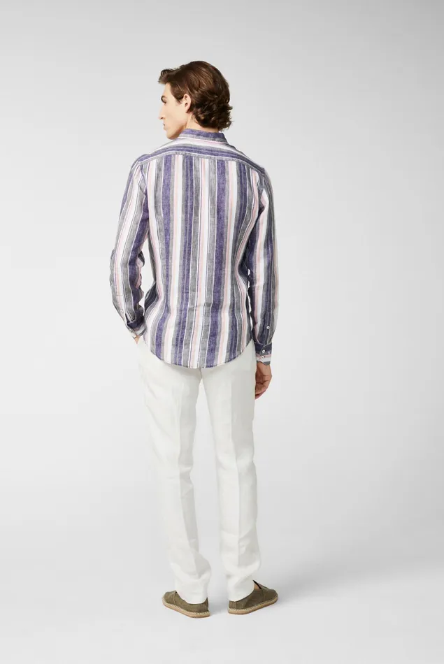 Van Laack Linen Shirts Men Striped Linen Shirt With A Buttondown Collar Van Laack Linen Shirts Men Striped Linen Shirt With A Buttondown Collar