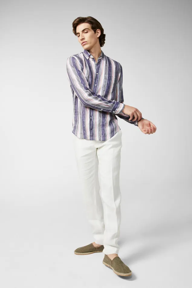 Van Laack Linen Shirts Men Striped Linen Shirt With A Buttondown Collar Van Laack Linen Shirts Men Striped Linen Shirt With A Buttondown Collar