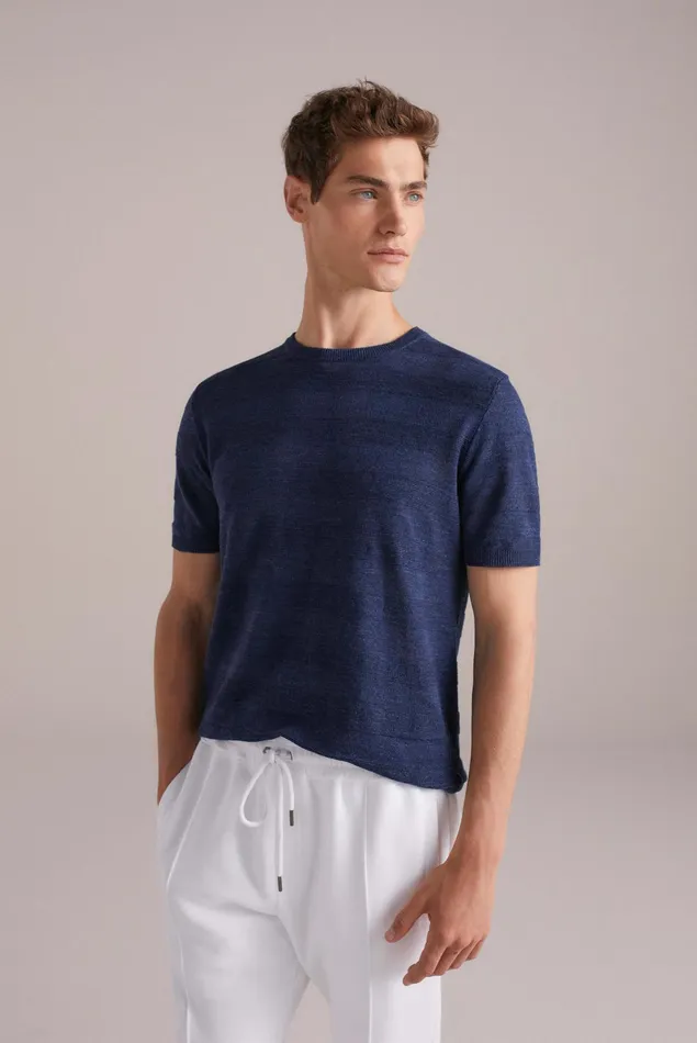 Van Laack TShirts Men Knitted TShirt Linen Cotton Blend