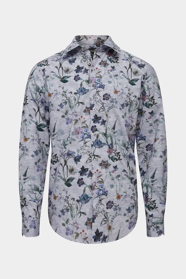 Van Laack TailorFit Shirts Men Dark Cotton Poplin Shirt With Vintage Denim Floral Print Blue Van Laack TailorFit Shirts Men Dark Cotton Poplin Shirt With Vintage Denim Floral Print Blue