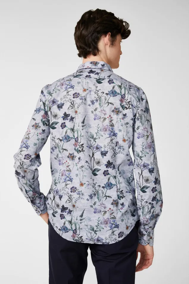 Van Laack TailorFit Shirts Men Dark Cotton Poplin Shirt With Vintage Denim Floral Print Blue Van Laack TailorFit Shirts Men Dark Cotton Poplin Shirt With Vintage Denim Floral Print Blue