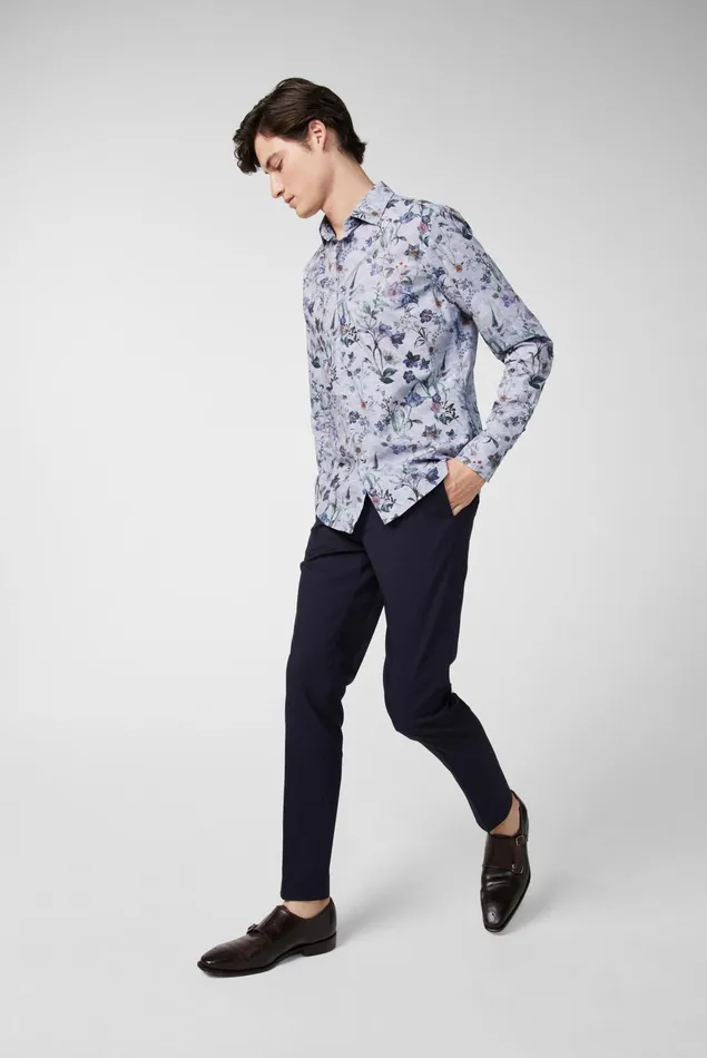 Van Laack TailorFit Shirts Men Dark Cotton Poplin Shirt With Vintage Denim Floral Print Blue Van Laack TailorFit Shirts Men Dark Cotton Poplin Shirt With Vintage Denim Floral Print Blue
