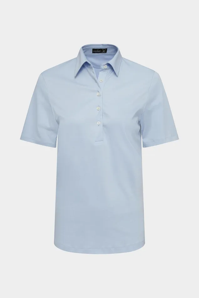 Van Laack Tops and TShirts Women Classic Swiss Cotton Polo Shirt Light Blue