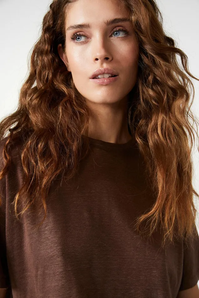 Van Laack Tops and TShirts Women Linen Jersey Tshirt Boxy Fit Brown Van Laack Tops and TShirts Women Linen Jersey Tshirt Boxy Fit Brown