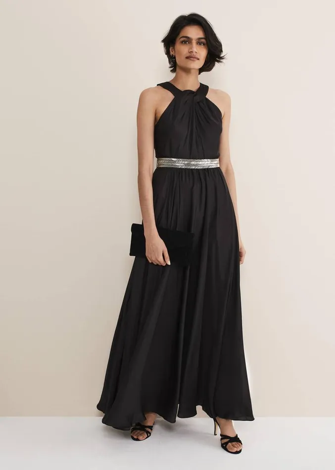 Vanessa Beaded Belt Maxi Dress Black Women Phase Eight Dresses