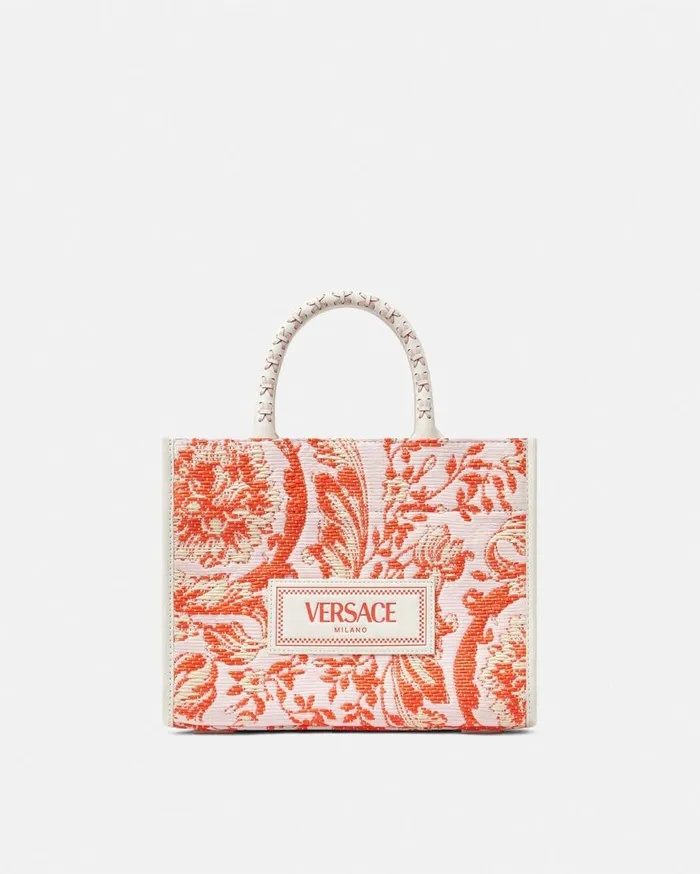 Versace Athena Barocco Athena Raffia Small Tote Bag Coral 8211 Women