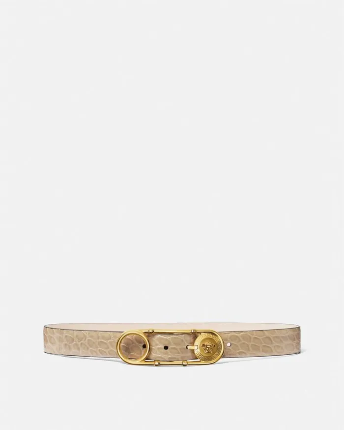 Versace Belts Safety Pin CrocEffect Belt 3 Cm Beige 8211 Women