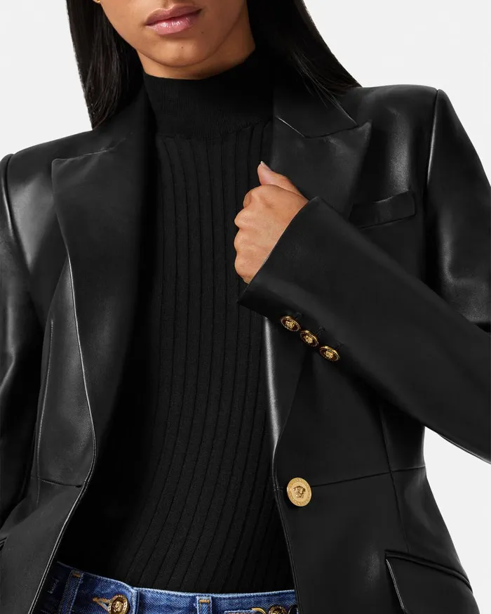 Versace Blazer and Jackets Leather Blazer Black 8211 Women