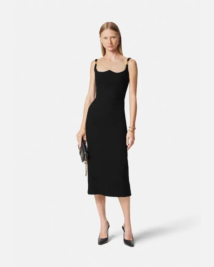 Versace Dresses Medusa 03995 Fluted Midi Dress Black 8211 Women