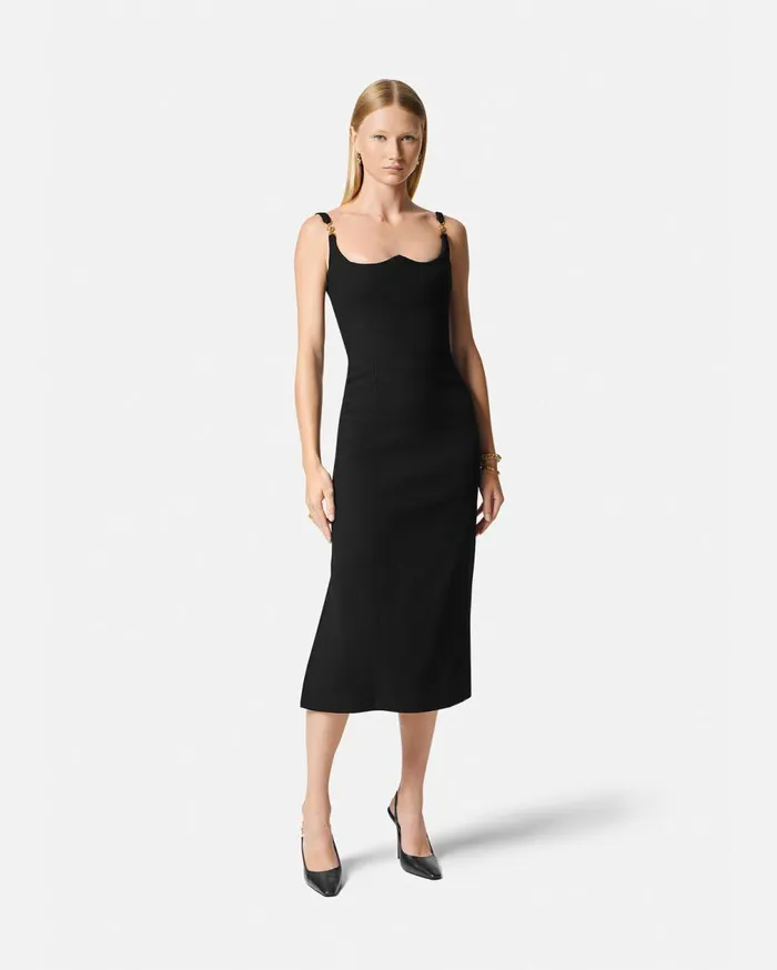 Versace Dresses Medusa 03995 Fluted Midi Dress Black 8211 Women