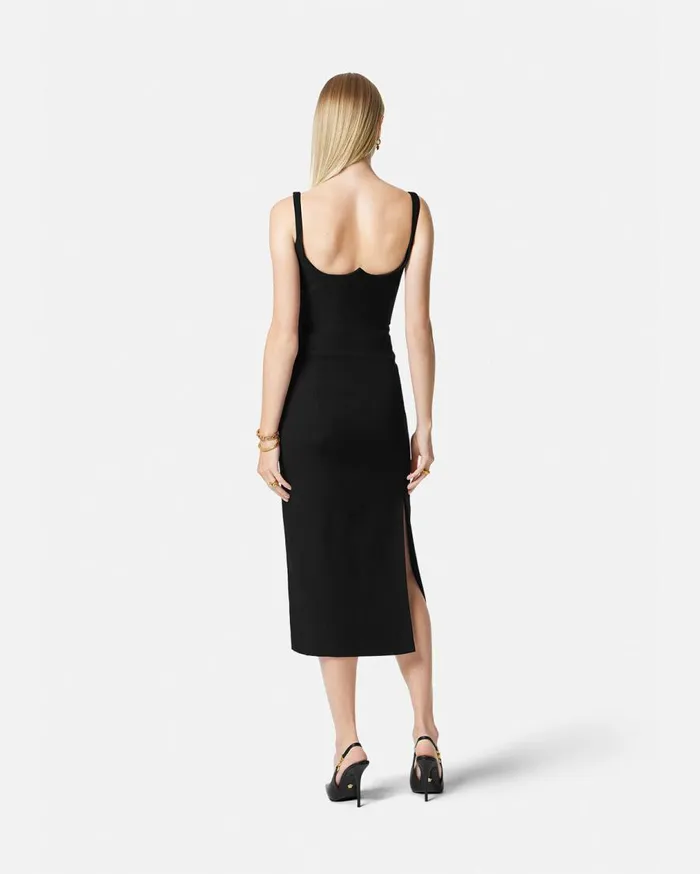 Versace Dresses Medusa 03995 Fluted Midi Dress Black 8211 Women