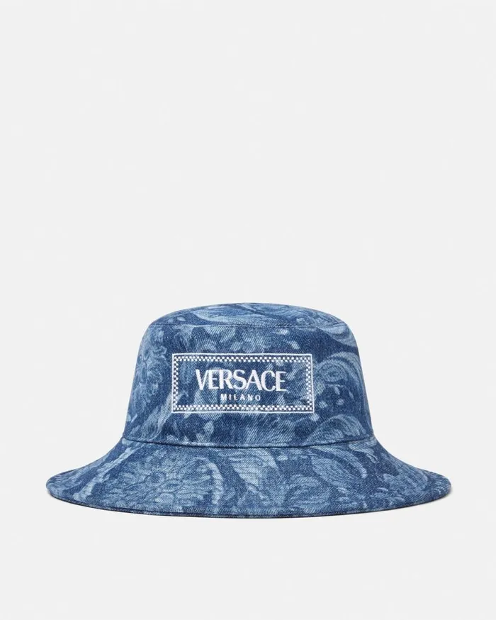 Versace Hats and Caps Barocco Denim Logo Bucket Hat Blue 8211 Women