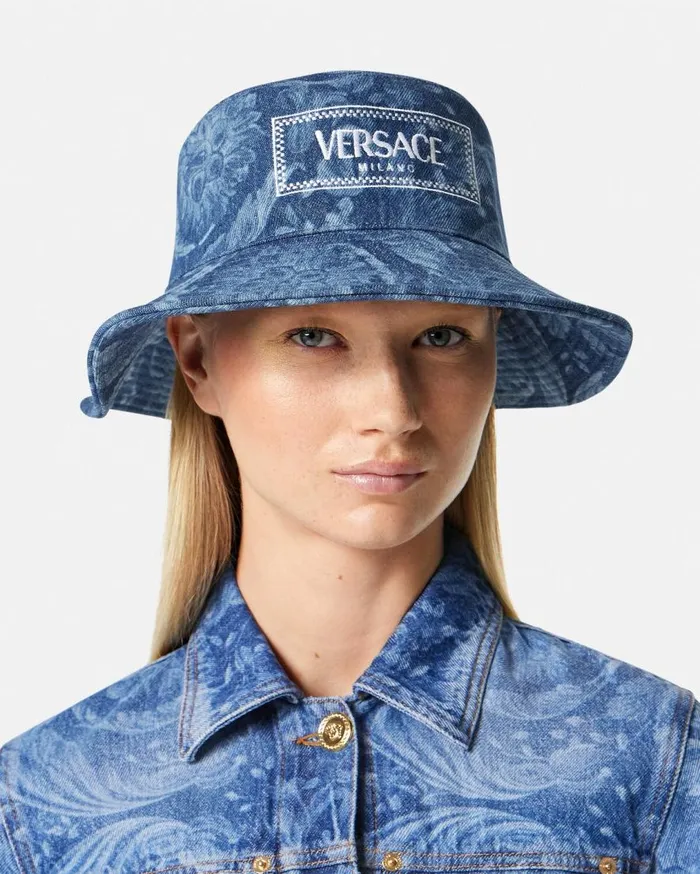 Versace Hats and Caps Barocco Denim Logo Bucket Hat Blue 8211 Women