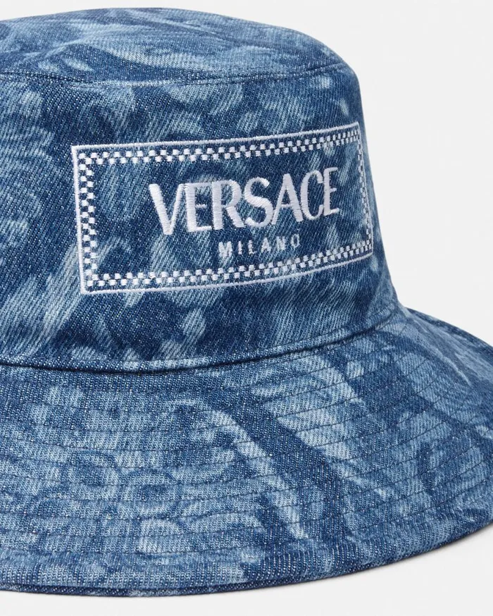 Versace Hats and Caps Barocco Denim Logo Bucket Hat Blue 8211 Women
