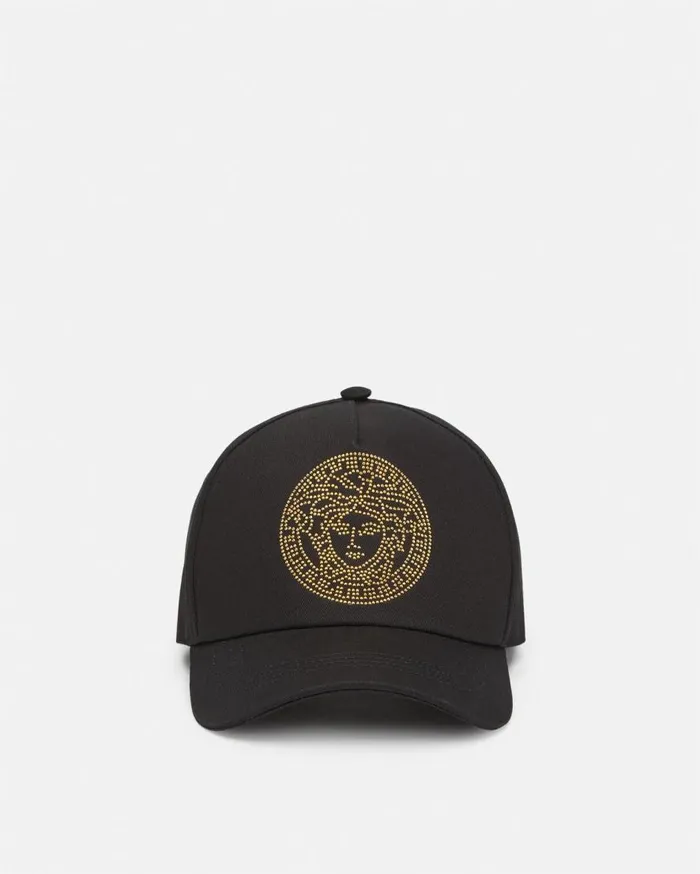 Versace Hats and Caps Studded Medusa Baseball Cap Blackgold 8211 WomenMen