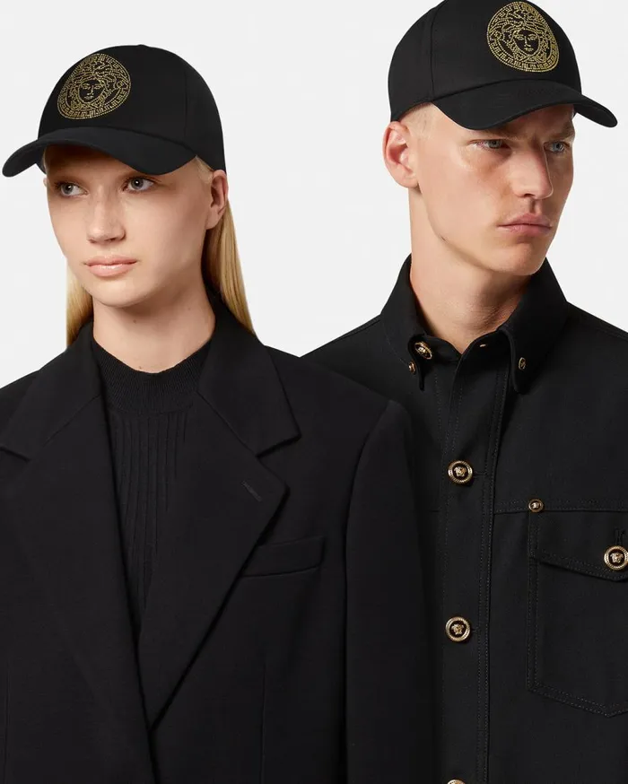 Versace Hats and Caps Studded Medusa Baseball Cap Blackgold 8211 WomenMen Versace Hats and Caps Studded Medusa Baseball Cap Blackgold 8211 WomenMen