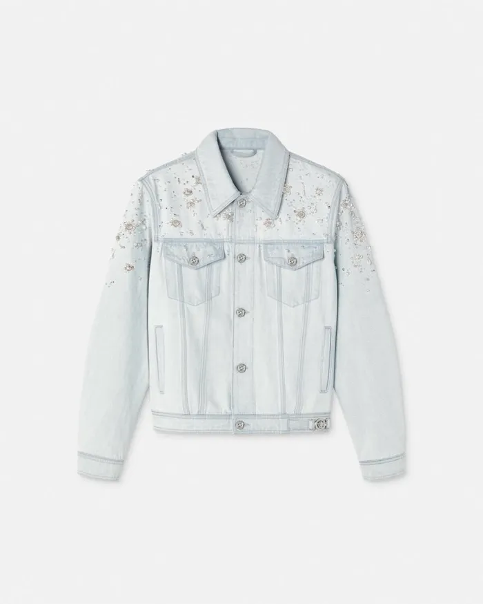 Versace Jackets and Coats Embellished Denim Jacket Light Blue 8211 Men