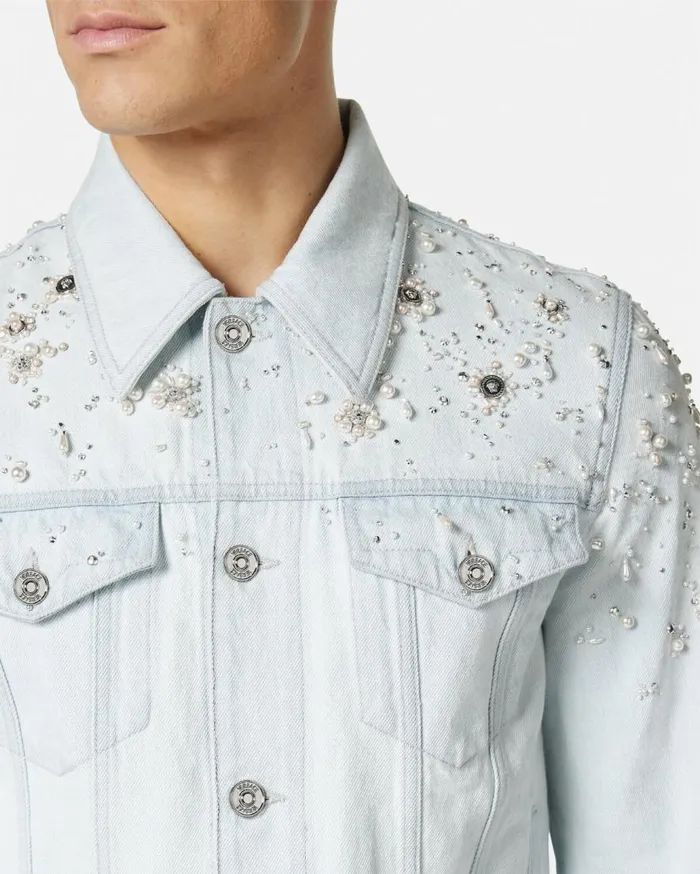 Versace Jackets and Coats Embellished Denim Jacket Light Blue 8211 Men Versace Jackets and Coats Embellished Denim Jacket Light Blue 8211 Men