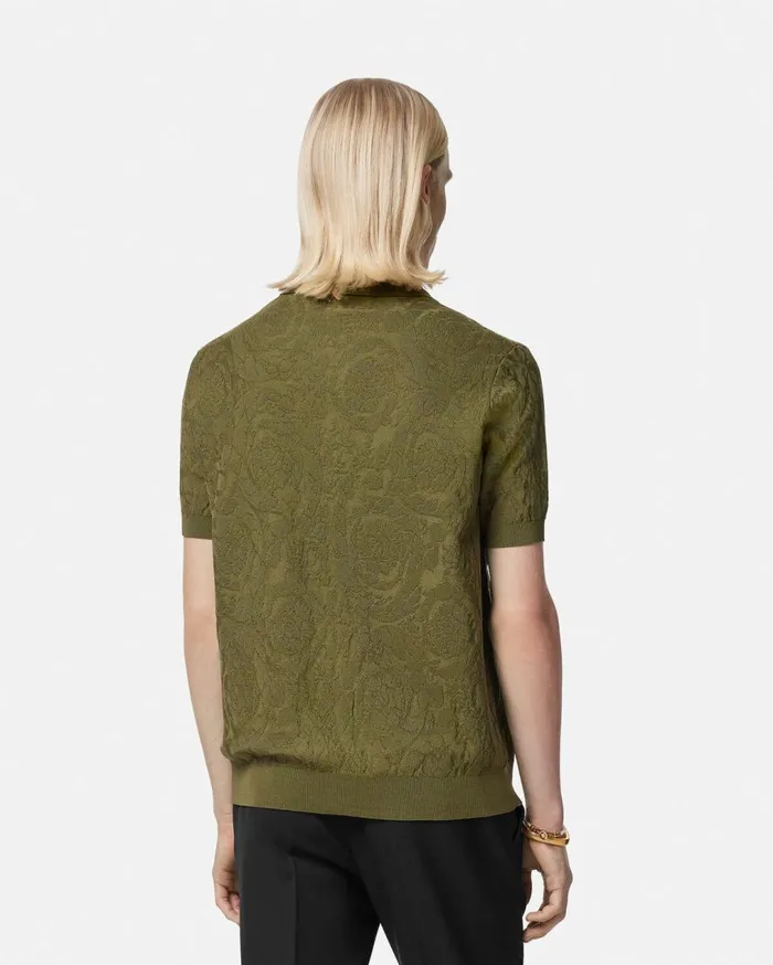 Versace Knitwear Barocco Knit Polo Shirt Green 8211 Men
