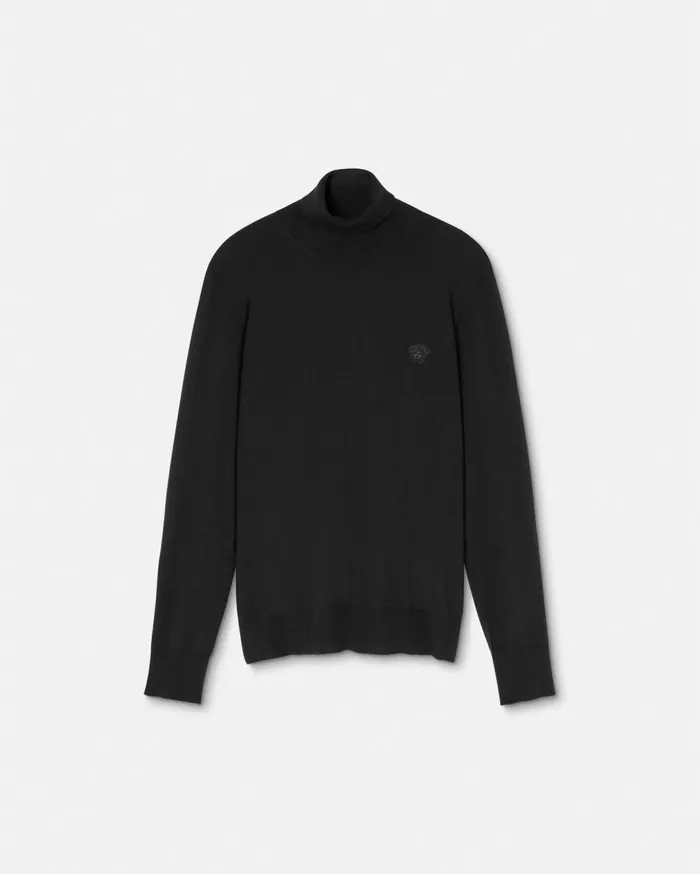 Versace Knitwear Embroidered Turtleneck Sweater Black 8211 Men