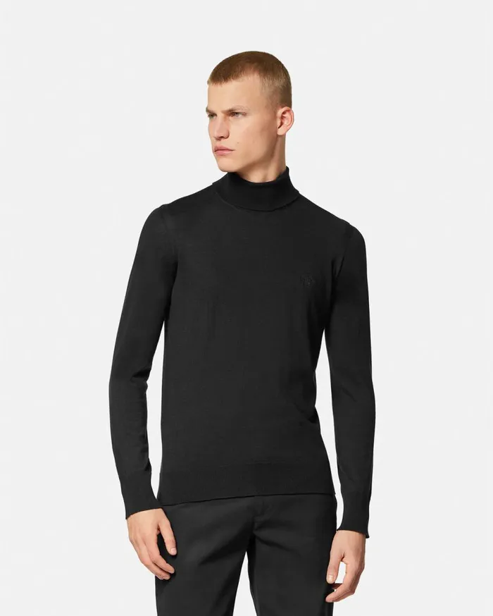 Versace Knitwear Embroidered Turtleneck Sweater Black 8211 Men Versace Knitwear Embroidered Turtleneck Sweater Black 8211 Men