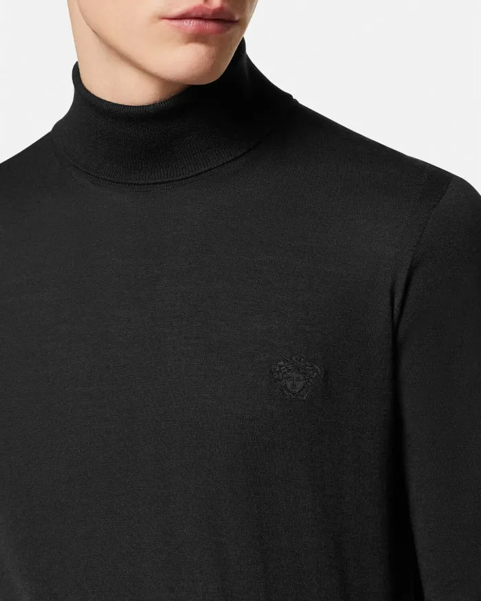 Versace Knitwear Embroidered Turtleneck Sweater Black 8211 Men Versace Knitwear Embroidered Turtleneck Sweater Black 8211 Men