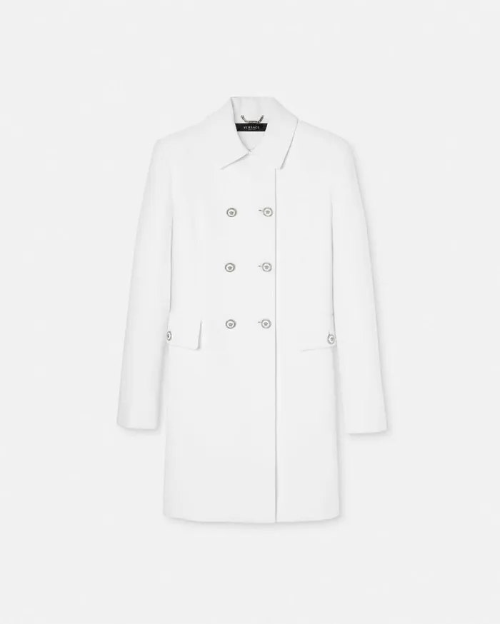 Versace Outerwear and Coats Crpe DoubleBreasted Aline Coat White 8211 Women