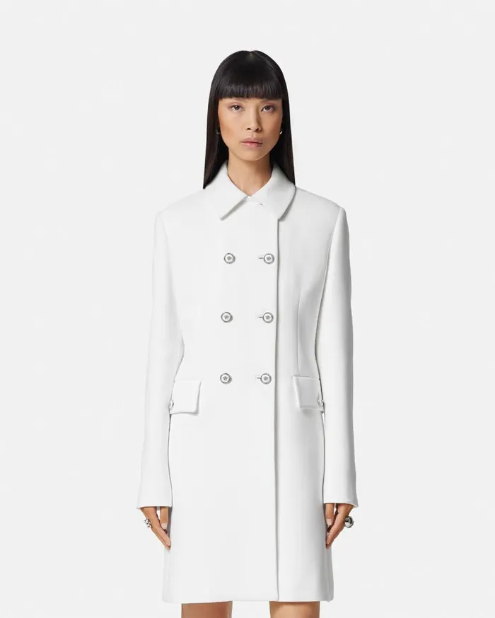 Versace Outerwear and Coats Crpe DoubleBreasted Aline Coat White 8211 Women Versace Outerwear and Coats Crpe DoubleBreasted Aline Coat White 8211 Women