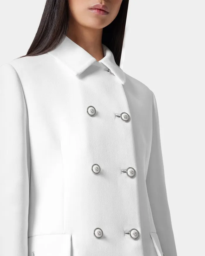 Versace Outerwear and Coats Crpe DoubleBreasted Aline Coat White 8211 Women Versace Outerwear and Coats Crpe DoubleBreasted Aline Coat White 8211 Women