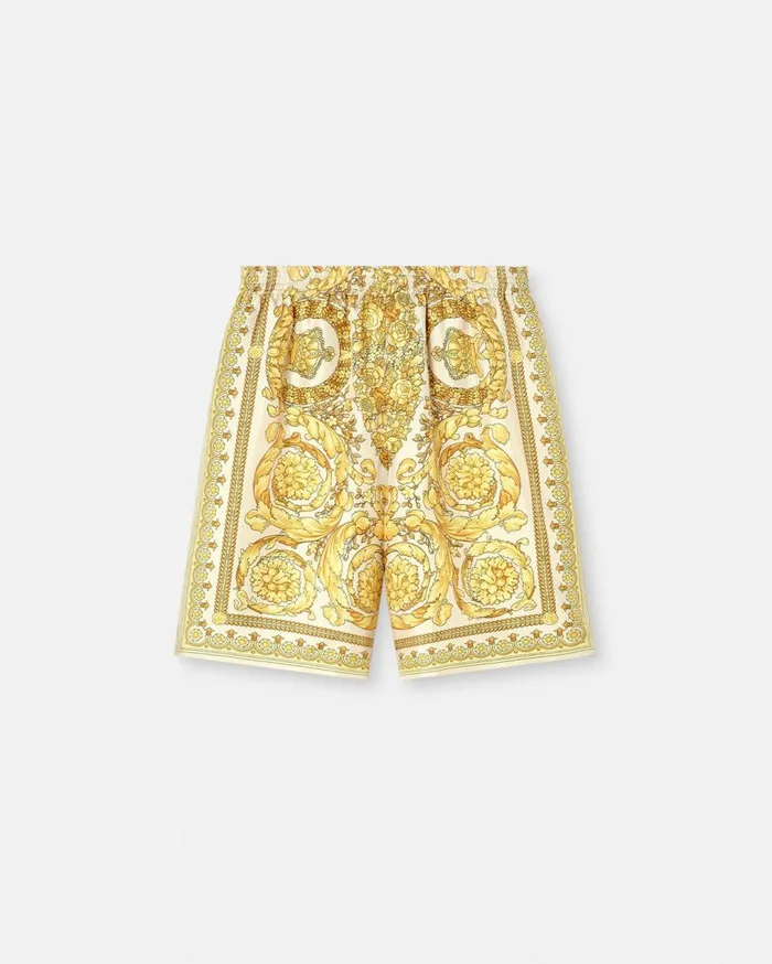 Versace Pants and Shorts Barocco Silk Shorts Yellowprint 8211 Men