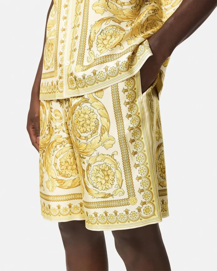 Versace Pants and Shorts Barocco Silk Shorts Yellowprint 8211 Men Versace Pants and Shorts Barocco Silk Shorts Yellowprint 8211 Men