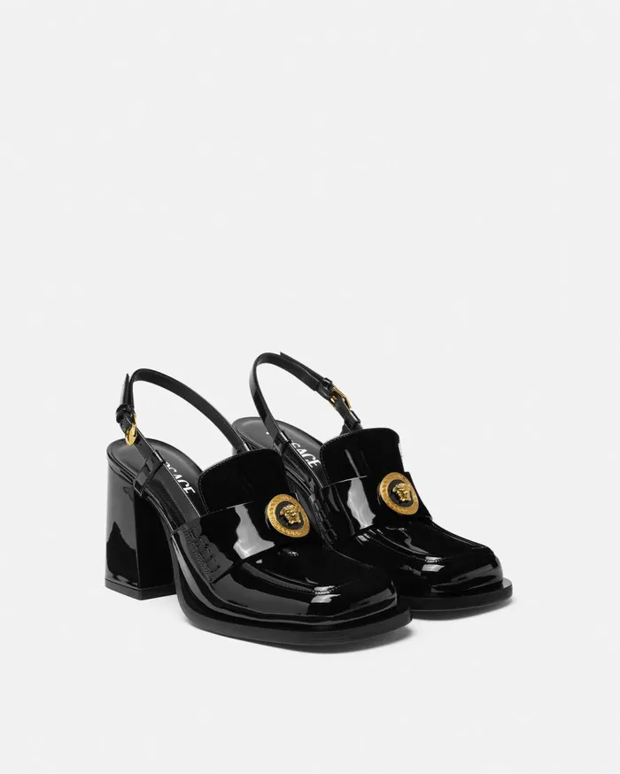 Versace Pumps and Slingbacks Alia Slingback Patent Loafer Pumps 85 Mm Blackgold 8211 Women Versace Pumps and Slingbacks Alia Slingback Patent Loafer Pumps 85 Mm Blackgold 8211 Women