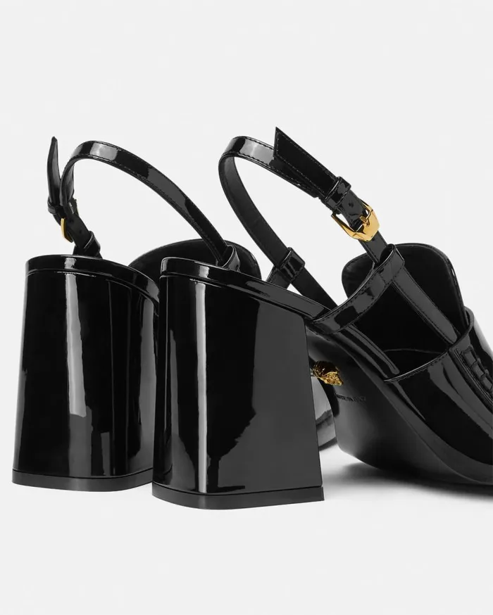 Versace Pumps and Slingbacks Alia Slingback Patent Loafer Pumps 85 Mm Blackgold 8211 Women Versace Pumps and Slingbacks Alia Slingback Patent Loafer Pumps 85 Mm Blackgold 8211 Women