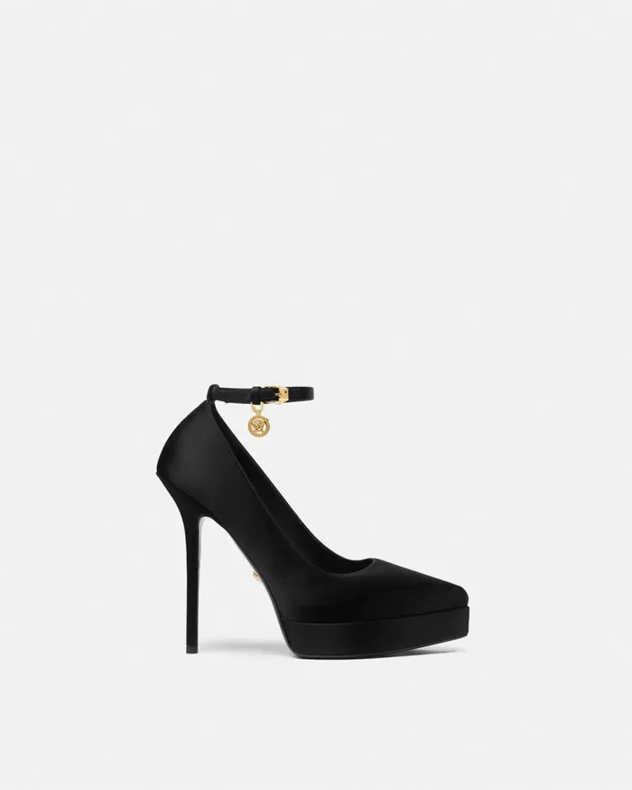 Versace Pumps and Slingbacks Lycia Satin Platform Pumps 140 Mm Blackgold 8211 Women