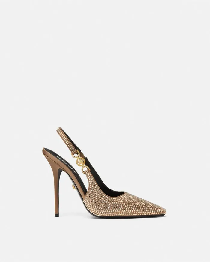 Versace Pumps and Slingbacks Medusa 03995 Crystal Slingback Pumps 110 Mm Beige 8211 Women